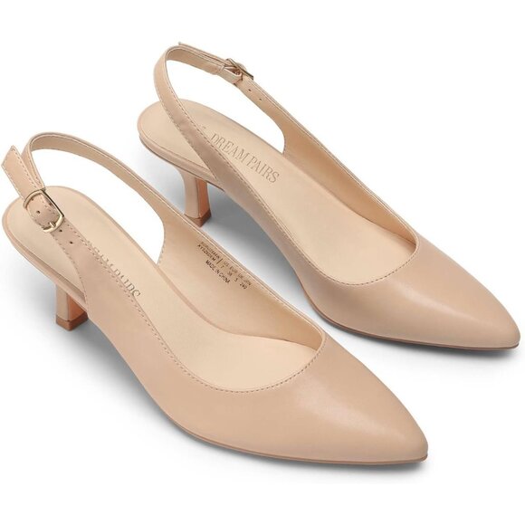 Dream Pairs Women Nude-pu Faux Suede Pointed Toe Slingback Low Kitten Heels - Picture 4 of 7